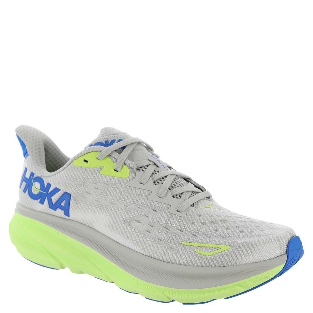 Hoka Clifton 9 Mens Running Shoes Grey Lime Green Blue 1127895 Size 10.5D
